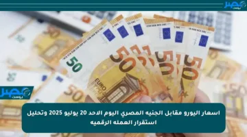 أسعار اليورو مقابل الجنيه المصري اليوم الأحد 20 يوليو 2025 وتحليل استقرار العملة الرقمية